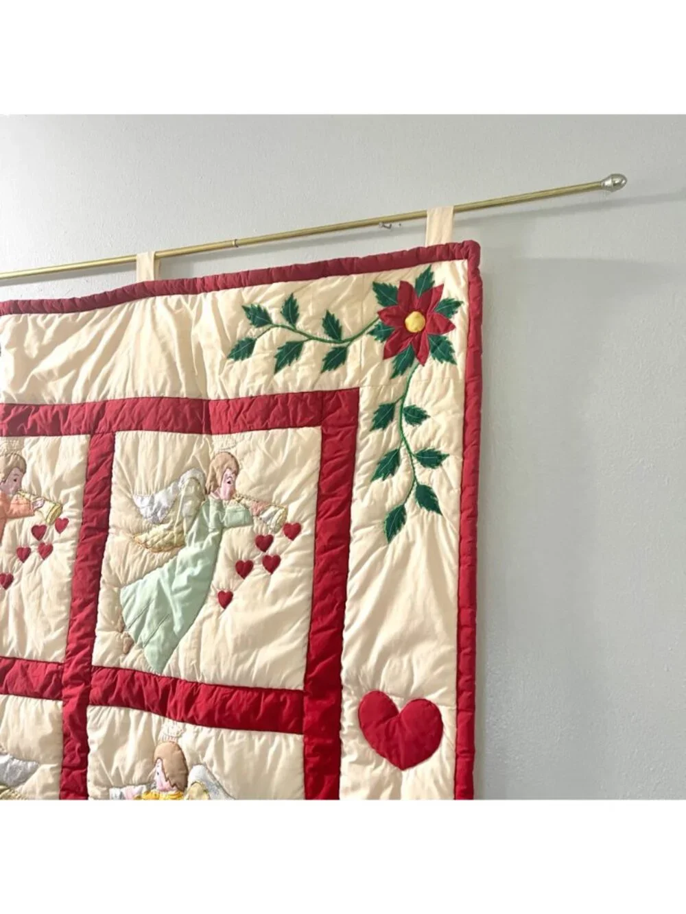 Vintage Handmade Multicolored Angel Quilted Tapestry Hanging Wall Decor
